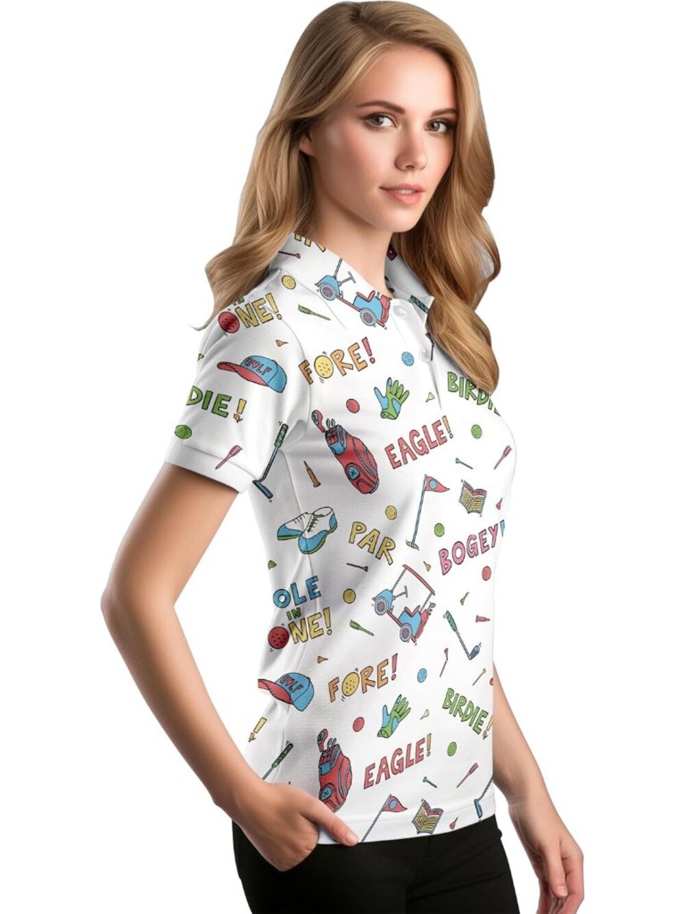 Women Golf Doodle Short Sleeve Quick Dry Tennis Shirts Athletic Yoga Tops - Picture 2 of 6